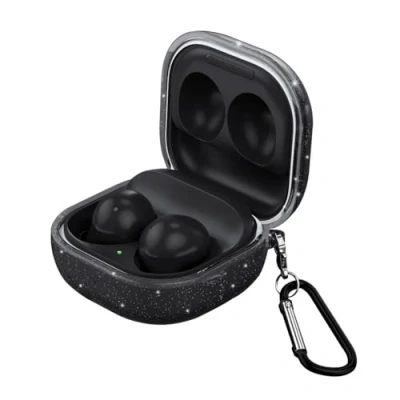 Afbeelding van GIOPUEY Doorzichtige hoes compatibel met Samsung Galaxy Buds FE/Buds Pro/Buds Live/Buds 2/Buds 2 Pro, ultradunne zachte hoes, slim fit, anti val, niet gemakkelijk vuil Bling transparant zwart