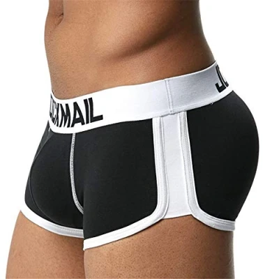 Afbeelding van JOCKMAIL Heren Boxers met Butt Pad Ondergoed Atletisch Fietsen Boxer Korte Katoen Bulge Voor en Terug Push Up Cup Ondergoed, Zwart, M