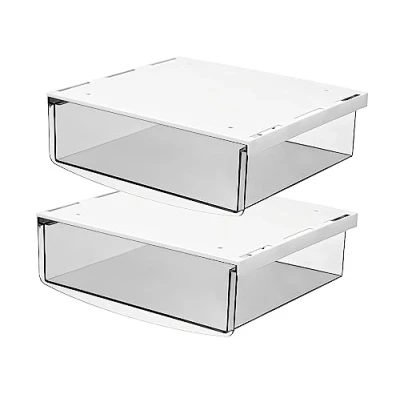 Afbeelding van TUKA i AKUT 2X 1.7L Onder Bureau Lade 24x21x8cm, Zelfklevende Verborgen Onderbank Opslag Lade, Organizer Box Gebruiksvoorwerpen Case Tafel, 2er Transparant TKD8607