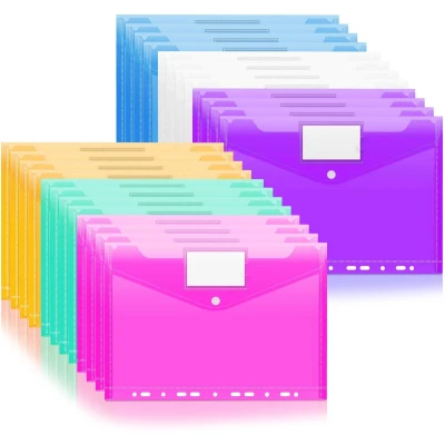 Afbeelding van A4 documententas, Mezzar 24 delige transparante documentenmap, map met 11 gaats randknoppen en labelvak, transparant vak voor klaslokaaldocumenten archivering (kleur)