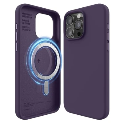 Afbeelding van elago Magnetische Silicone Hoesje Compatibel met iPhone 15 Pro Max Case, MagSafe Alle Accessoires, Ingebouwde Magneten, Premie Siliconen [5 Laags Structuur] (Dieppaars)