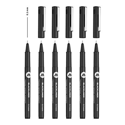 Afbeelding van Molotow Blackliner 0,1 mm (fineliner met permanente, onuitwisbare inkt) 6 stuks zwart