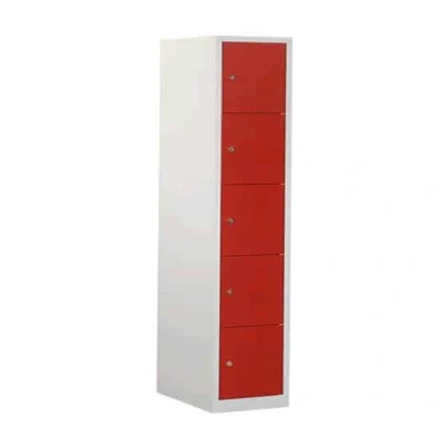 Afbeelding van Industriële locker garderobekast 5 deurs (190x41,5x45 cm) Rood en hangoogsluiting (excl. hangslot)