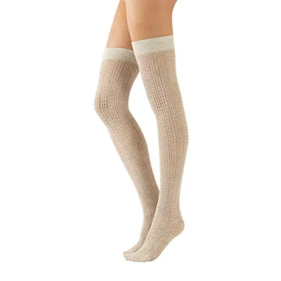 Afbeelding van CALZITALY Gebreide overknee kousen van katoen met geribbeld patroon, grijs, blauw, zwart, beige. Made in Italy, Rib: beige, One size