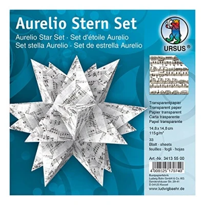 Afbeelding van Ursus Aurelio 34135500 vouwbladen met ster noten, zwart, 33 vellen, van transparant papier 115 g/m², ca. 14,8 x cm, eenzijdig bedrukt, ideaal als kerstdecoratie