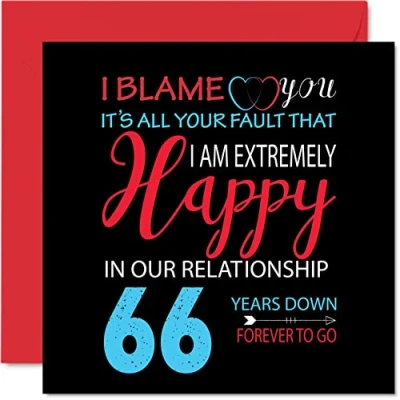 Afbeelding van Grappige 66e verjaardag kaart voor echtgenoot vrouw Your Fault I&#039;m Extremely Happy Gelukkige huwelijksverjaardag partner, 145mm x wenskaarten zesenzestig jubilea