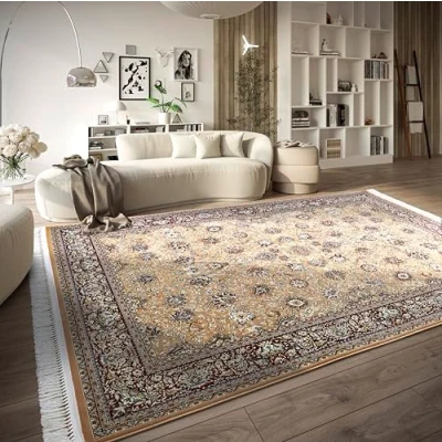 Afbeelding van Villeroy &amp; Boch Laagpolig tapijt Alfred oosters woonkamertapijt dicht geweven met franjes klassiek voor woonkamer, slaapkamer, eetkamer, hal rood beige, 155 x 235 cm