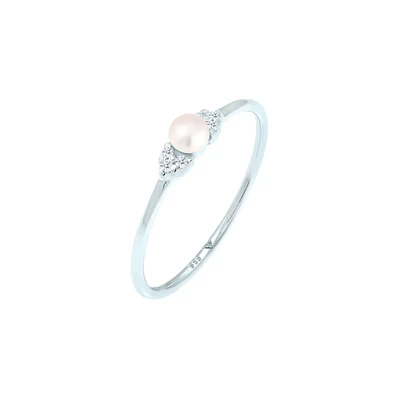 Afbeelding van Elli PREMIUM Dames Ring Verlovingsparel Elegant met Diamant (0,03 ct.) in 585 Witgoud