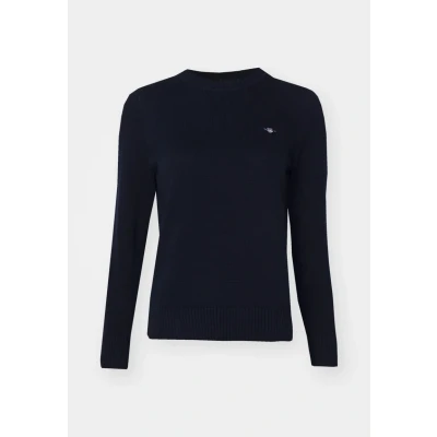 Afbeelding van GANT Klassieke katoenen C Neck Trui, Blauw Avondblauw, XXL Dames,