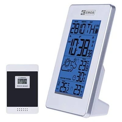 Afbeelding van EMOS Draadloos weerstation met radioklok, binnen en buitentemperatuurweergave, thermometer, hygrometer, wekker, kalender
