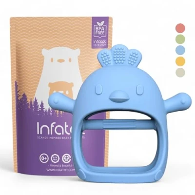 Afbeelding van Infatot® Silicone Soothing Chicken Teether Mitten, Baby Teething Toy Gloves 3D Shape Prevent Finger Sucking Massages Sore Gums fit for Over 3 Months Breast Feeding Babies Blue