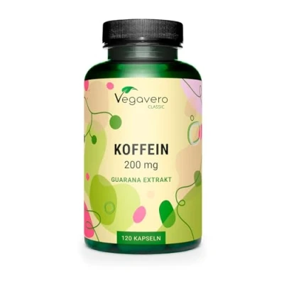 Afbeelding van Vegavero Cafeïnecapsules 200 mg natuurlijke cafeïne uit GUARANA extract Laboratorium getest &amp; veganistisch Hoge dosering Zonder vulstoffen en additieven