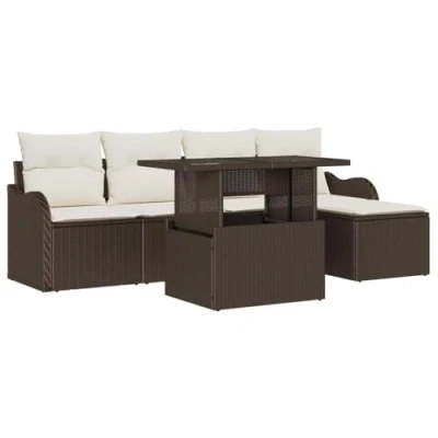 Afbeelding van vidaXL 6 delige tuinset met kussens in bruin poly rattan