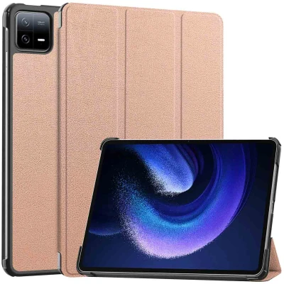 Afbeelding van Xiaomi Pad 6 Pro Hoes: iMoshion Trifold Bookcase Rosé Goud Kunstleder Tablet Hoezen