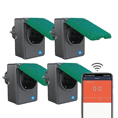 Afbeelding van UCOMEN WLAN stopcontact voor buiten, waterdicht, mini smart plug met Amazon Alexa, Google Home, Tuya, afstandsbediening, timer, stroomverbruik meten, 4 stuks