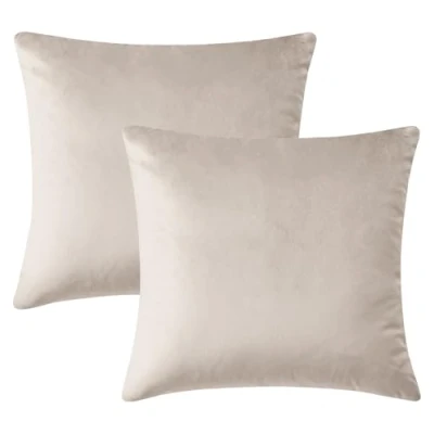 Afbeelding van Hafaa Fluwelen Kussenshoezen 45 x cm, Set Van 2 Vierkante Kussenslopen Decoratieve Beige Kussenbeschermers Bankhoes Voor Slaapkamer Met Onzichtbare Ritssluiting 18 inch