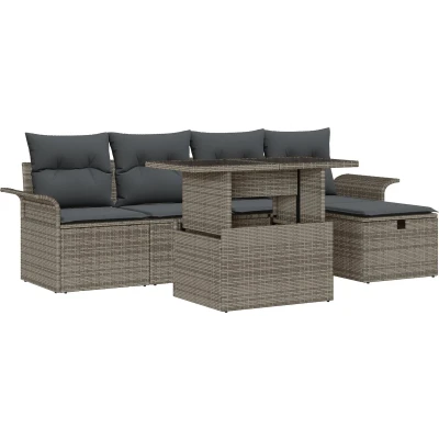 Afbeelding van vidaXL 6 delige Tuinsalonset met Kussens Grijs Poly Rattan