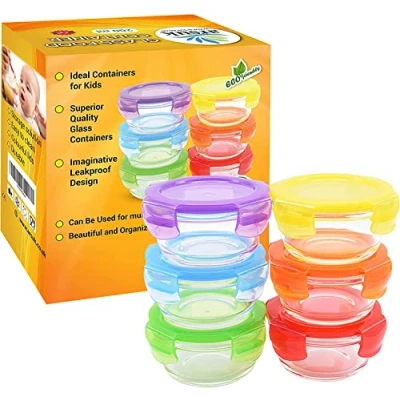 Afbeelding van ARSUK Glazen Babyvoeding Opbergcontainers Kleine Kommen Snackpotten voor Peuters Mini Voedsel Voorbereiding Diepvriesdozen 6 x 200ml Kleurrijke Luchtdichte Deksels