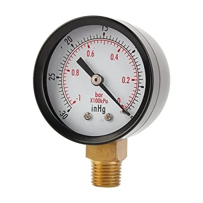 Afbeelding van 2 &quot;Dual Scale PSI/Bar Vacuümdrukmeter voor Luchtcompressor Waterolie Gas 1/4&quot; NPT Lagere Mount MF, 30 &quot;Hg Vacuum/kpa, 4/3/4% Nauwkeurigheid