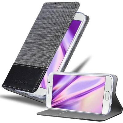 Afbeelding van Cadorabo Hoesje geschikt voor Samsung Galaxy S6 in GRIJS ZWART Beschermhoes met magnetische sluiting, standfunctie en kaartvakje Book Case Cover Etui