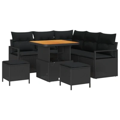 Afbeelding van vidaXL 8 delige Tuin Sofa Set met Kussens Zwart Poly Rattan Acacia