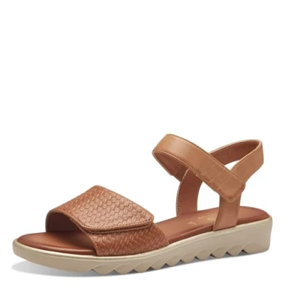 Afbeelding van Jana Softline 8 28265 42 300 TAN Comfortabele extra brede alledaagse schoen, feestelijk, elegant, platte sandalen, 40 EU breed, tan, Breed