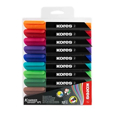 Afbeelding van Kores K Marker XP1: Gekleurde permanente marker, 3 mm ronde punt met watervaste en geurarme inkt, voor alle oppervlakken, verpakking van 10 stuks, gesorteerde krachtige kleuren
