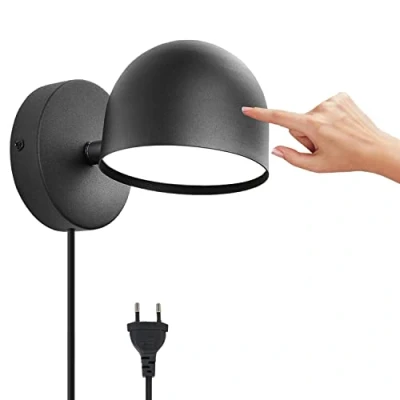 Afbeelding van 12W LED Binnen Wandlamp met Stekker, Touch Control Wandlampn Dimbaar 360 Draaibaar Nachtlamp, 3000k Warm Wit Verstelbaar Leeslampje, Wandverlichting Voor Woonkamer, Slaapkamer, Trap, Gang,zwart