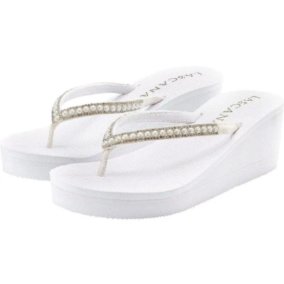 Afbeelding van Lascana Badslippers Sandaal, pantoletten, badschoen met sleehak en parels VEGAN