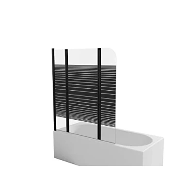 Afbeelding van Marwell Badscherm Black LINES met bescherming tegen inkijk, breedte: 125 cm, cm x 3 (3 delig)