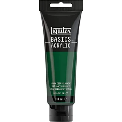 Afbeelding van Liquitex Basics 8870029 Monopigmenteerde acrylverf, kunstenaarspigmenten, lichtecht, gemiddelde viscositeit, achivkwaliteit, zijdeglanzende afwerking, 118ml Green Deep