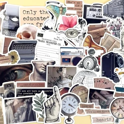 Afbeelding van Vintage Stickers van Vinyl 50 stuks, Retro Esthetische voor Laptop Skateboard Koffer Plakboek Gitaar Pad