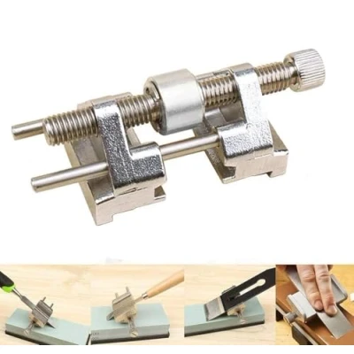 Afbeelding van POWERTOOL Edge Slijpen, Hoek Slijper Klemmen Vaste Honing Gids met Messing/RVS Roller voor Hout Beitel Planer Blade Graver Platte 82x55x40mm ZILVER