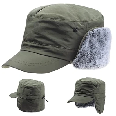 Afbeelding van ZffXH Winter Waterdichte Trapper Warm Vizier Outdoor Hoed Oorflap Ski Cadet Baseball Cap voor Mannen Vrouwen Leger Piloot Elmer Fudd Rancher Bont, Groen, L
