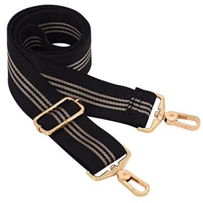 Afbeelding van Portemonnee Strap Crossbody, Bag Vervanging Metalen Draaihaak Schouderriem Gitaar Riem voor Crossbody Tas / Bagag, Zwarte Streep1, Large