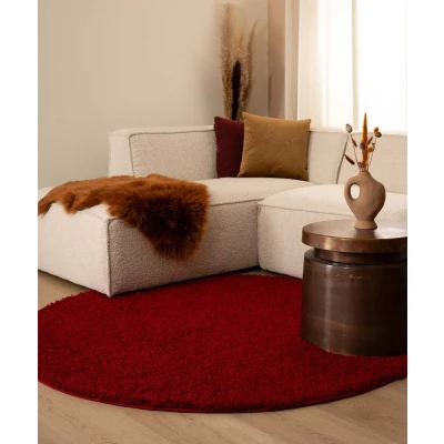 Afbeelding van Hoogpolig Vloerkleed Shaggy Trend Effen Rond Rood 240 Cm