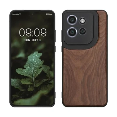 Afbeelding van kwmobile telefoonhoesje geschikt voor Motorola Edge 50 Neo / ThinkPhone 25 Hoesje met bumper in donkerbruin Backcover hout
