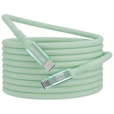 Afbeelding van ANTWELON USB C naar Kabel, 240W Nylon Oplaadkabel, PD3.1 Snellaadkabel Type Kabel Compatibel met iPhone 16 15 Pro Max Samsung S24 S23 iPad MacBook Huawei Xiaomi (groente)