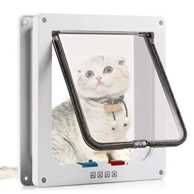 Afbeelding van Sailnovo Kattenklep, hondenklep, 19 x 20 5,5 cm, 4 weg magneetsluiting voor katten en kleine honden, hondendeur, kattendeur, huisdierklep (M, wit)