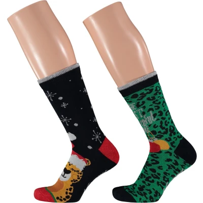 Afbeelding van Apollo 2 Pack Foute Dames Kerstsokken Panter Maat 36 41