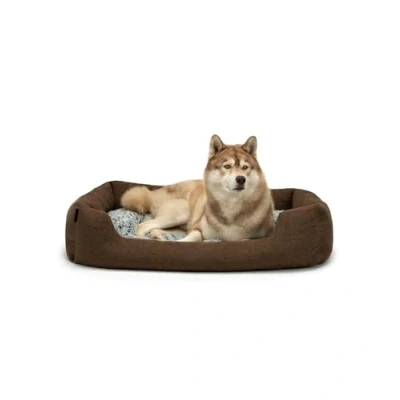 Afbeelding van lionto Hondenmandje met pluizig omkeerbaar kussen, knus huisdierbed in gemêleerd design diepe instap voor honden &amp; katten van alle groottes, (L) 110x80 cm, Zacht Hondenbed, Bruin