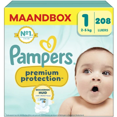 Afbeelding van Pampers Premium Protection Maat 2 Maandbox 208 Stuks 4 8 kg