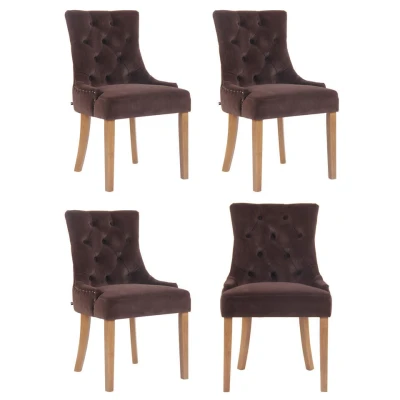 Afbeelding van CLP Aberdeen Set van 4 eetkamerstoelen Zonder armleuning Hout Fluweel bruin antiek licht