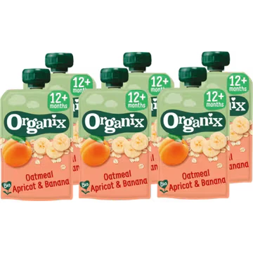 Afbeelding van 6x Organix Knijpfruit 12+m Havermout Abrikoos &amp; Banaan 100 gr