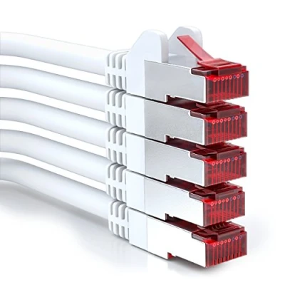 Afbeelding van deleyCON 5x 2m CAT6 Patchkabel S/FTP PIMF Afscherming CAT 6 RJ45 Netwerkkabel Ethernetkabel LAN DSL Switch Router Modem Access Point Patchvelden Wit