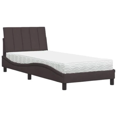 Afbeelding van vidaXL Bed met matras stof donkerbruin 90x200 cm, bedframe, bed, enkel bedframes, bedbodem, stoffen gewelfd bedframe
