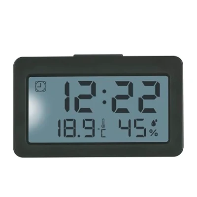 Afbeelding van TFA Dostmann Digitale mini wekker, 60.2045.10, met alarmfunctie, thermometer en luchtvochtigheidsmeter, ideaal als reisklok, voor klokken, kwartsklok, tafelklok, klein compact, grijs