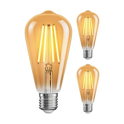 Afbeelding van ledscom.de 3 stuks E27 LED lamp, ST64, extra warm wit (2500 K), 7,2 W, 814lm, staps dimmer, goudkleurig