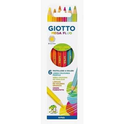 Afbeelding van Giotto Mega kleurpotloden, dik, zeshoekig, vulling 5,5 mm, gesorteerde neonkleuren, 6 stuks