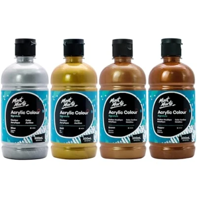 Afbeelding van MONT MARTE Metallic acrylverfset, 500 ml, semi matte afwerking, 12 levendige kleuren, geschikt voor canvas, hout, stof, leer, karton, papier, MDF en ambachten